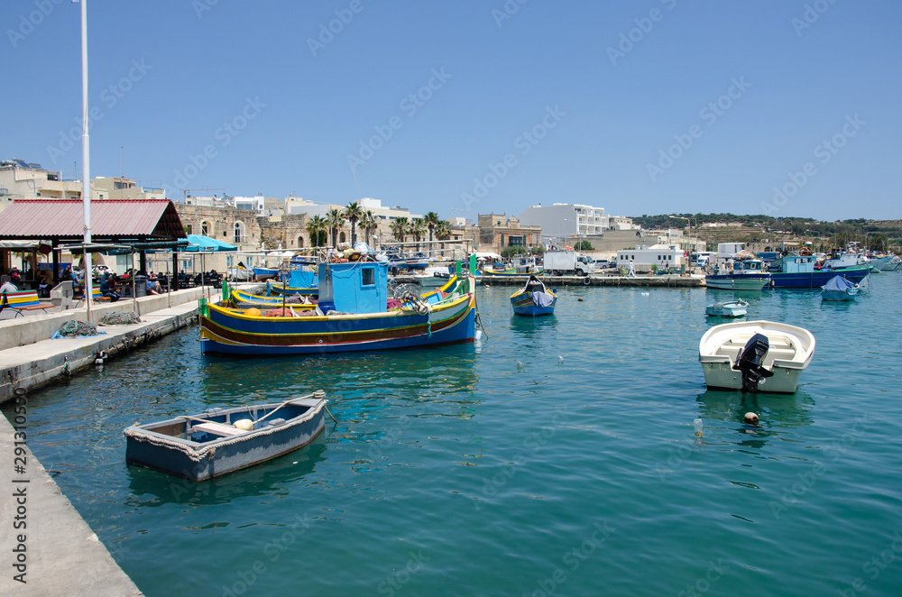 Colored Fishing boats in Marsaxlokk harbor, Malta