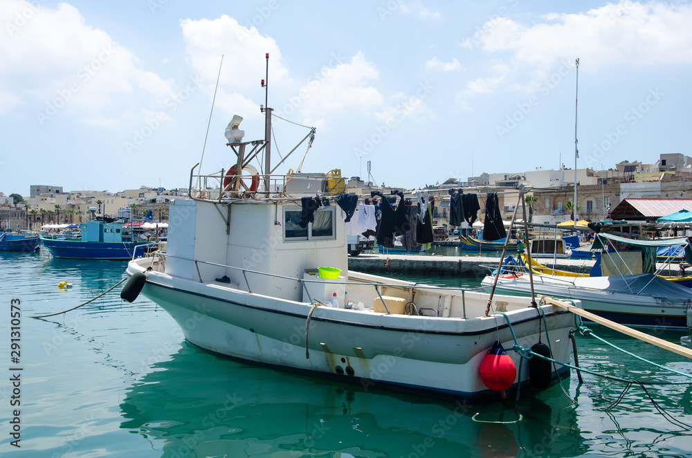 Harbor of Marsaxlokk. Marsaxlokk is a traditional fishing village in the South Eastern Region of Malta.