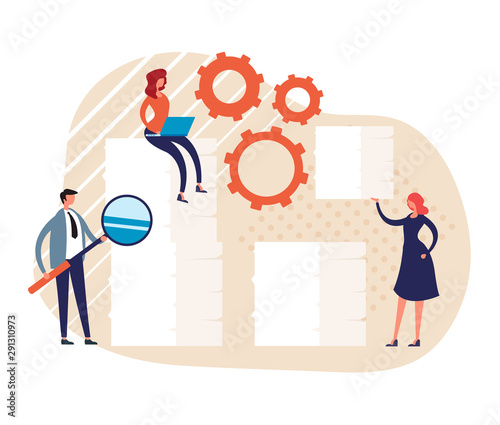 Paperwork office workers concept. Vector graphic design flat cartoon illustration