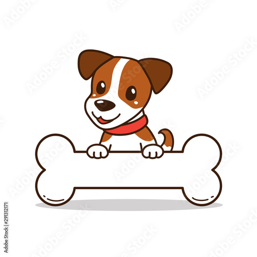 Cartoon character cute jack russell terrier dog and big bone for design.