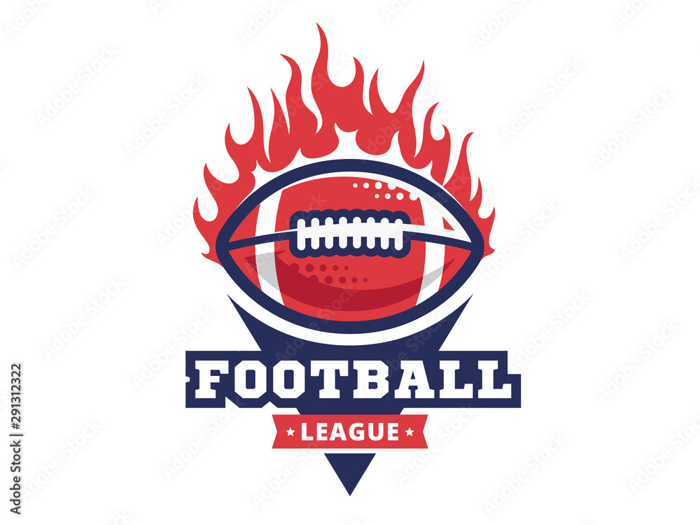American football logo, emblem, designs templates with american football ball on fire on a white background American football logo, emblem, designs templates with american football ball on fire on a white background