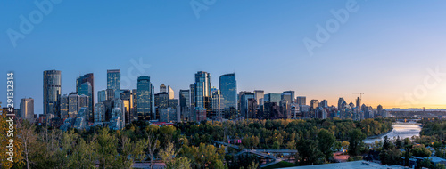 Skyline panoramic of Calgary  Alberta at sunset.