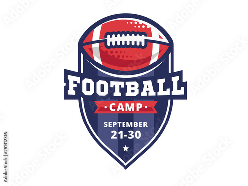 American football camp logo, emblem, designs templates with american football ball on a white background