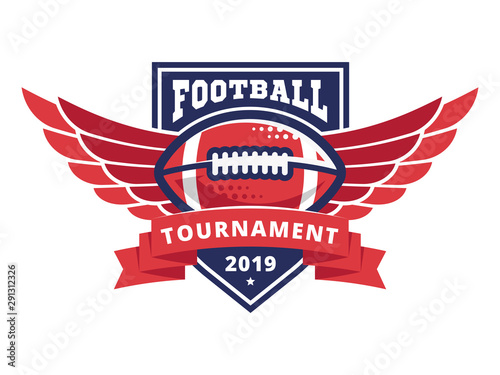 American football tournament logo, emblem, designs templates with american football ball and wings on a white background