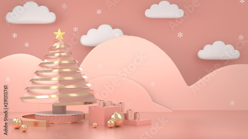 3d render image of abstract geometric shape christmas tree scene concept decoration with copy space. © Sataporn