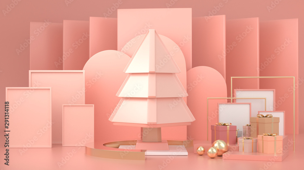 3d render image of abstract geometric shape christmas tree scene concept decoration with copy space. 3d render image of abstract geometric shape christmas tree scene concept decoration with copy space.