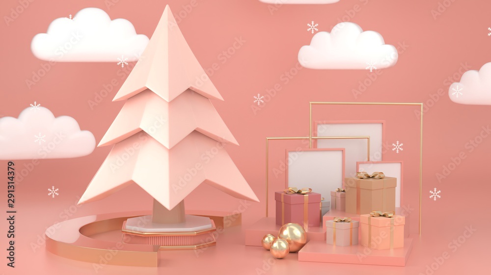3d render image of abstract geometric shape christmas tree scene concept decoration with copy space.