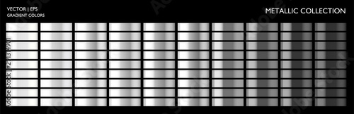 Monochrome metallic silver palette set. Gradient background template for screen, mobile, banner, label, tag, packaging, print. Gray color combination with metal effect.