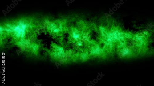 Green atmospheric smoke, fog background. Mist and dust object on black screen