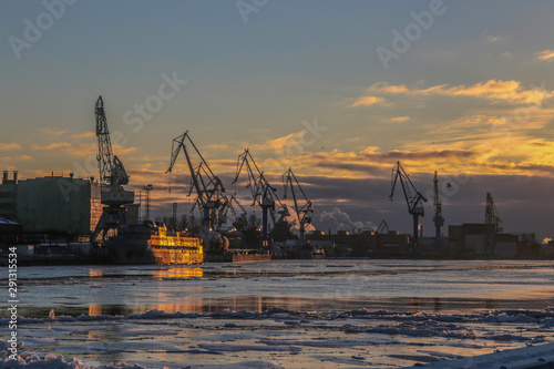 cargo freight ship in sunset