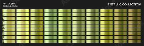 Metallic gold, green, umbre colorful palette and texture set. Holographic background template for screen, mobile, banner, label, tag. Vivid color gradient.