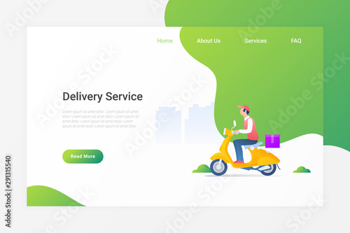 Delivery Boy on Scooter Bike carrying Box Flat Vector Illustration design concept.