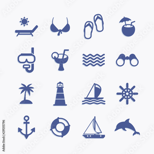 Set of tourism and bleach pictogram icons