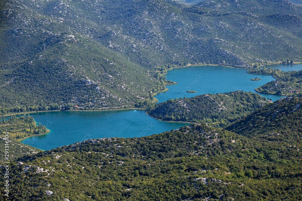 Aerial view of Bacinska jezera near Adriatic Sea, Croatia