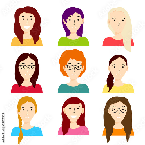 Women icons set vector background