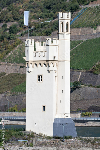 The Mäuseturm (Mouse Tower), a stone tower on a small island in the Rhine, outside Bingen am Rhein, Germany. photo