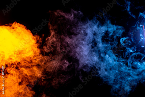 Red and Blue abstract colored smoke on black background