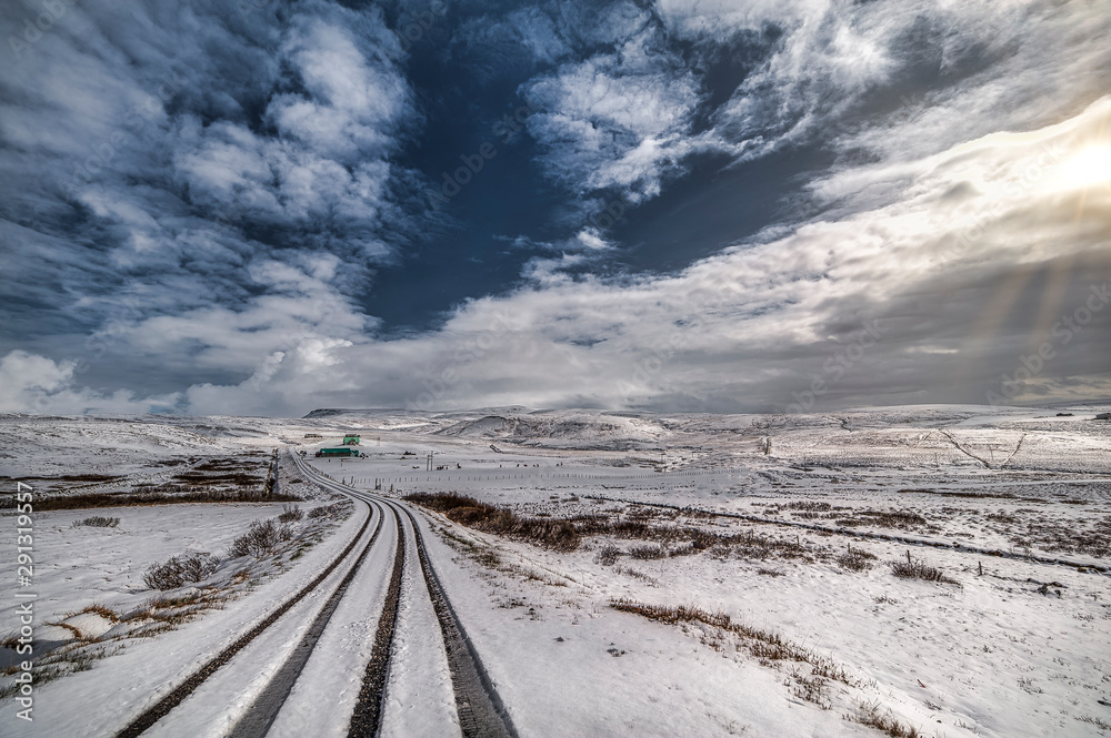 Icelandic landscape after a snowfall in Tjorneshreppur.