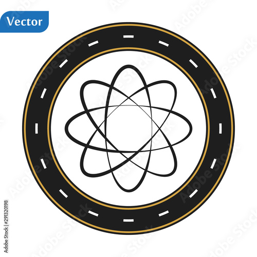 Atom golden casino chip pictograph. Raster style is a gold yellow flat gamble token symbol.