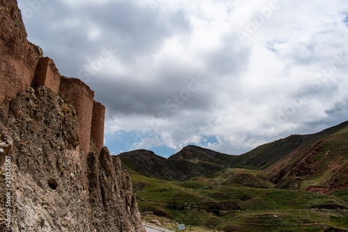 Dogubayazıt, Turkey, Middle East: panoramic and breathtaking view of the ancient castle of Old Beyazit near the famous Ishak Pasha Palace and Eski Bayezid Cami mosque, on the road up to the mountains