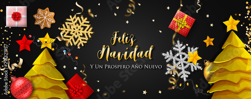 Spanish Christmas  Feliz Navidad  and Happy New Year greeting card
