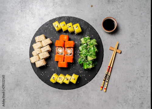 sushi on  the table, top view photo