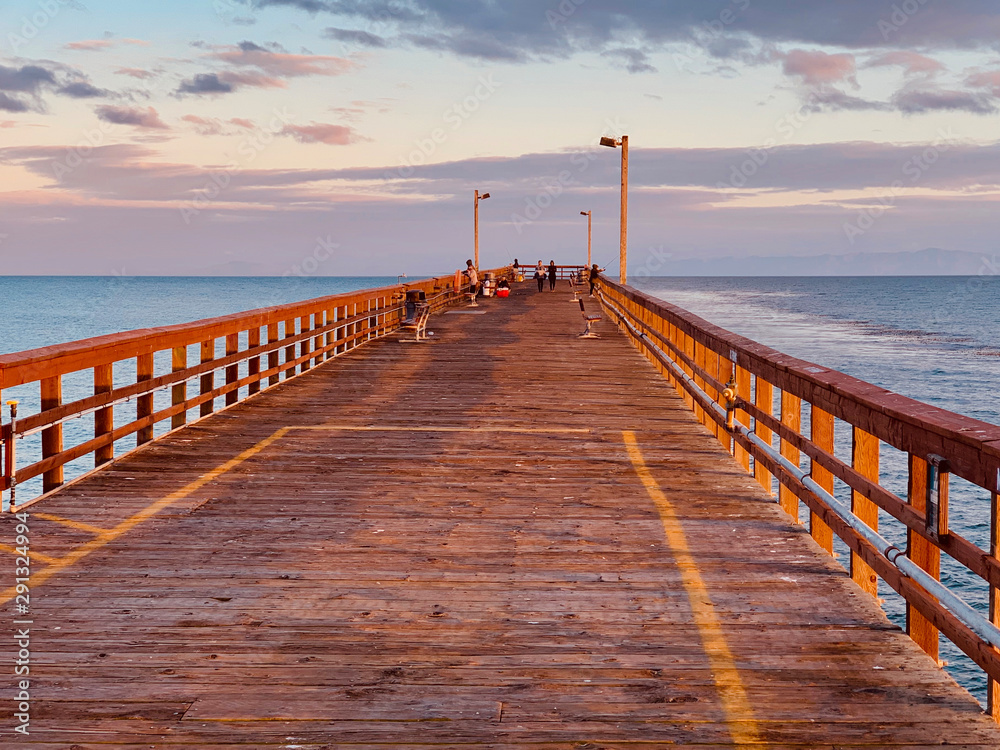Goleta pier on a summer sunny day. beautiful wooden pier in Santa Barbara on the Pacific Ocean