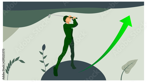 an entrepreneurial pose using a golf club, growing up. with natural style.