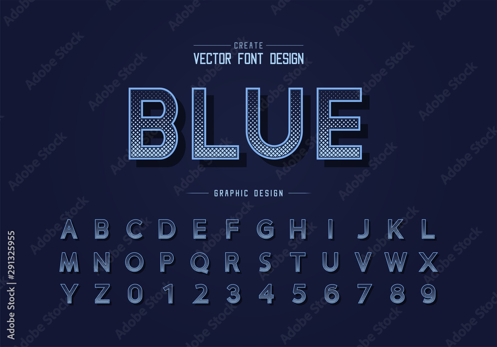 Halftone square font and alphabet vector, Digital design typeface and number, Graphic text on background