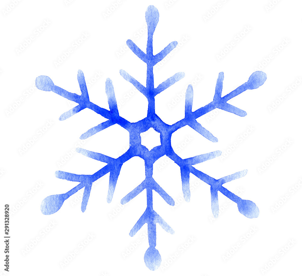 Snowflake hand drawn in watercolor isolated on a white background Snowflake hand drawn in watercolor isolated on a white background