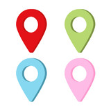 set of map loccation pins color vector