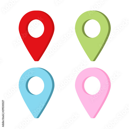 set of map loccation pins color vector