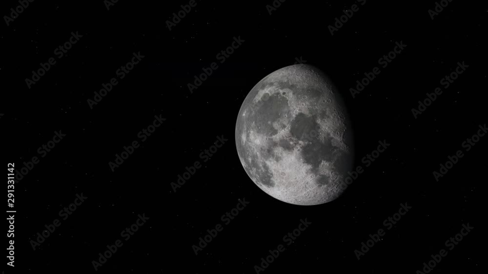 Moon spinning revealing crater texture, Isolated with Copy Space Moon spinning revealing crater texture, Isolated with Copy Space