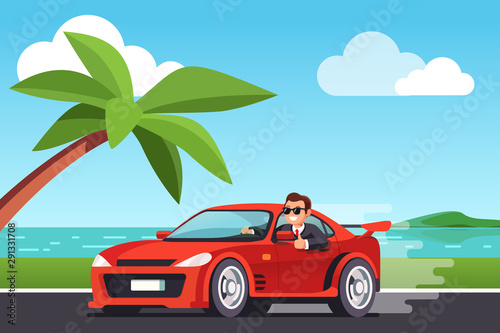 Rich business man driving car at seashore scenery © iconicbestiary