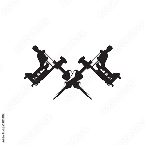 Vector illustration of monochrome tattoo machine. Isolated on white background.