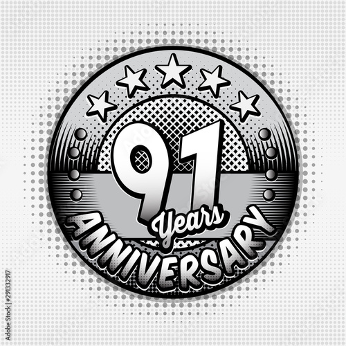 91st anniversary logo. Ninety-one years celebrating anniversary logo. Vector and illustrations. 