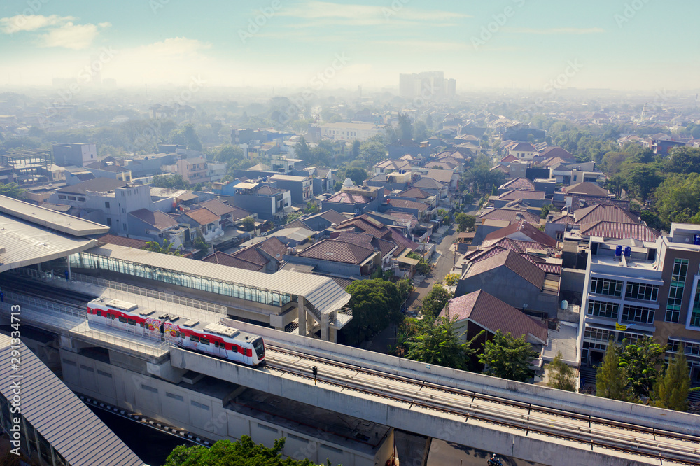 Jakarta MRT moving on the elevated tracks