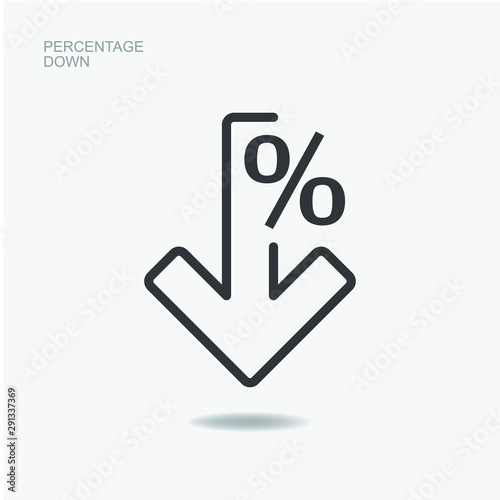 Percentage sign down. Arrow symbol reduction isolated. Vector illustration