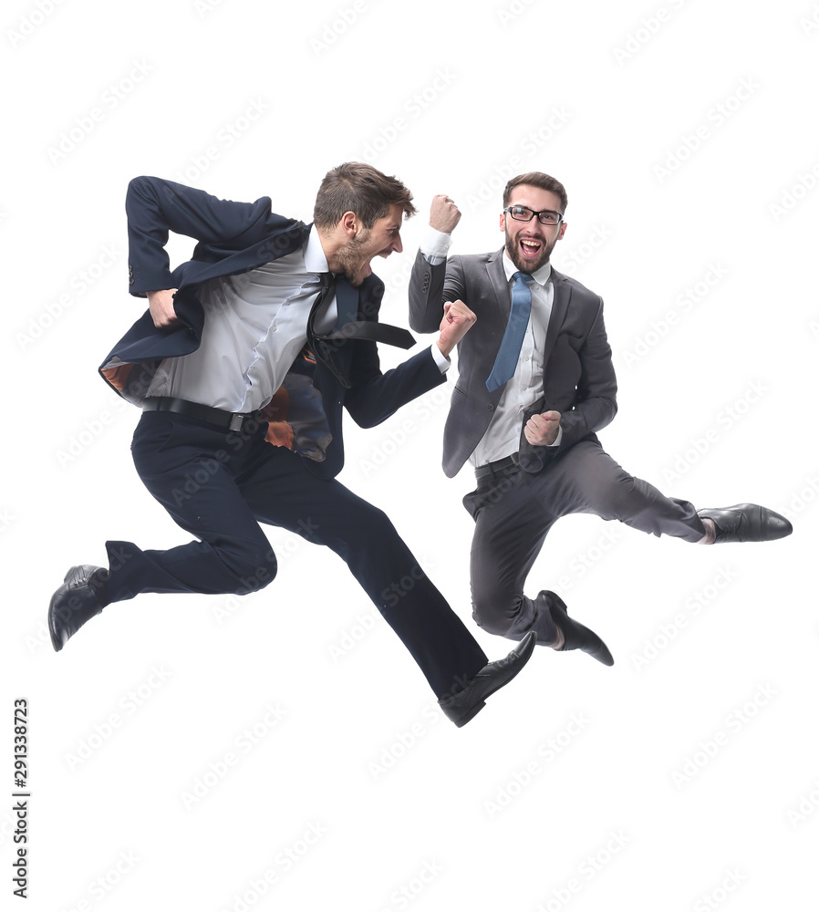 in full growth. two cheerful dancing business people in full growth. two cheerful dancing business people