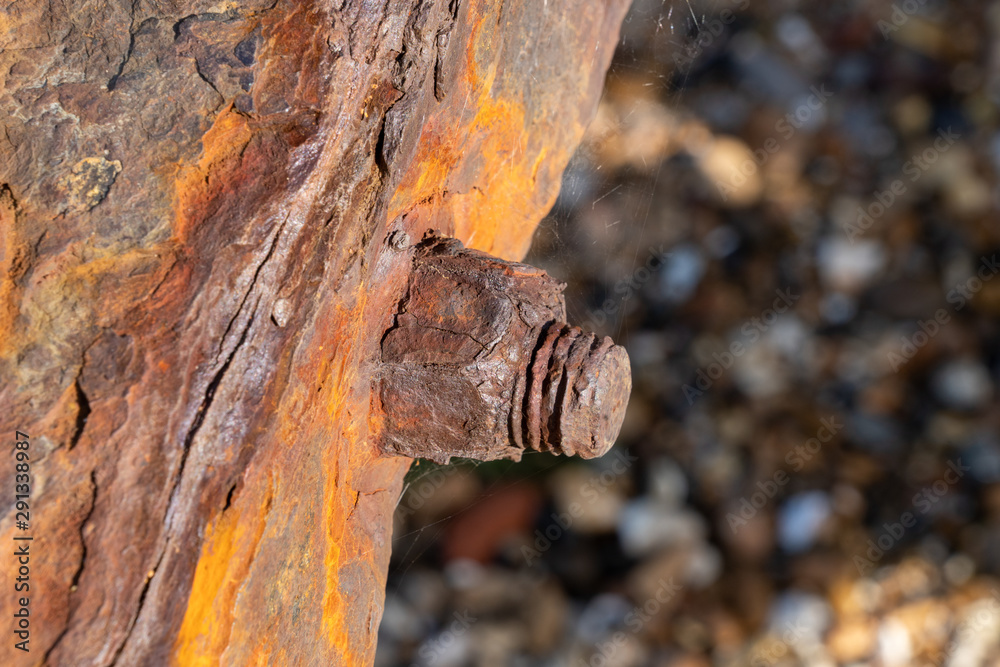 Fototapeta premium Shoeburyness anti submarine ww11 barrier going out to sea with rusted fittings