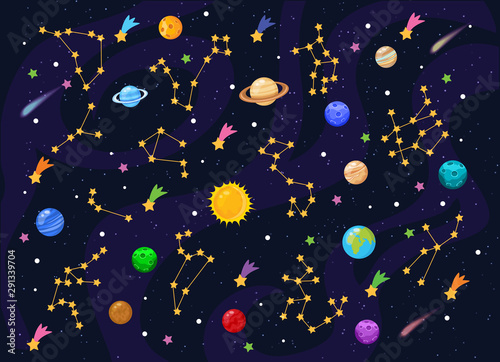 Space background with stars and planets © Anastasia Popova