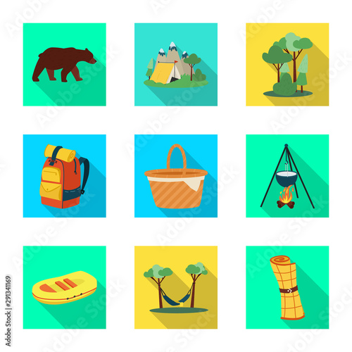 Vector illustration of trekking and wildlife sign. Set of trekking and leisure vector icon for stock.