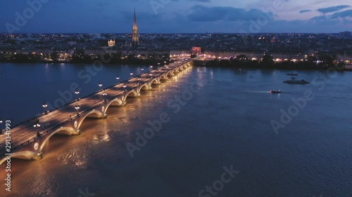 Night view from the drone on the Bordeaux. France