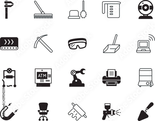 equipment vector icon set such as: exchange, button, automation, furniture, metric, customer, rake, wear, engineering, spade, agriculture, horticulture, live, wall, cultivator, traditional, glassware