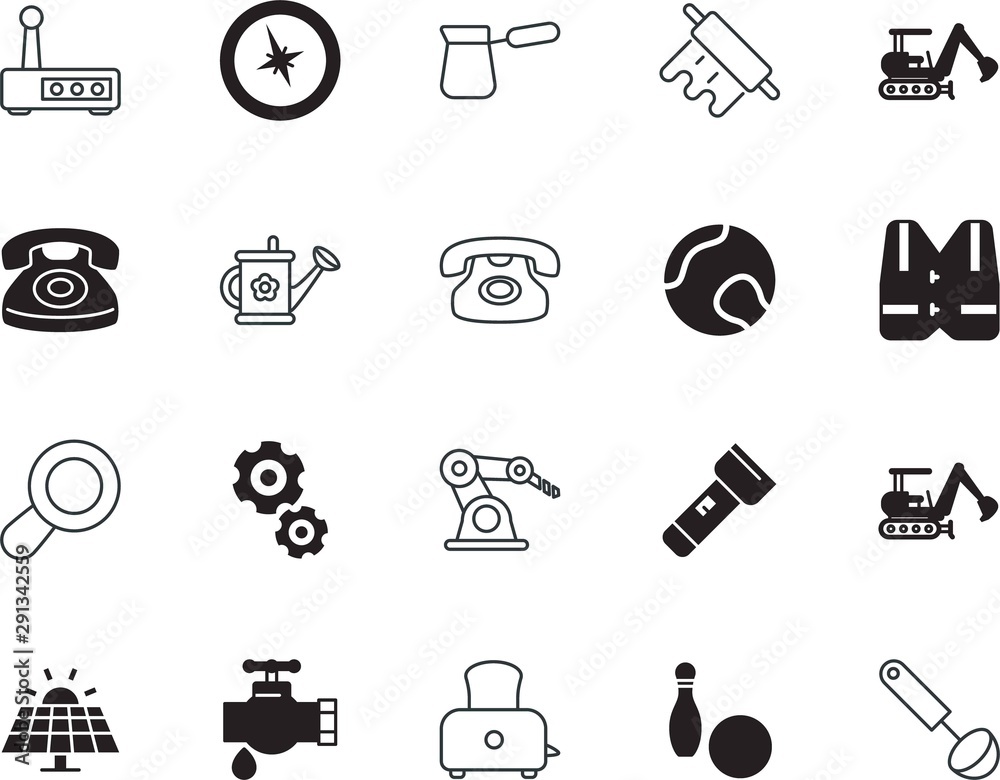 Fototapeta premium equipment vector icon set such as: smart, gateway, closeup, espresso, bulb, growing, jacket, roller, grow, rolling-pin, direction, liquid, ocean, teamwork, buttons, futuristic, watering-can