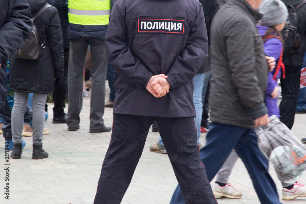 Russian police on the street keeping order. Russian police on the street keeping order.