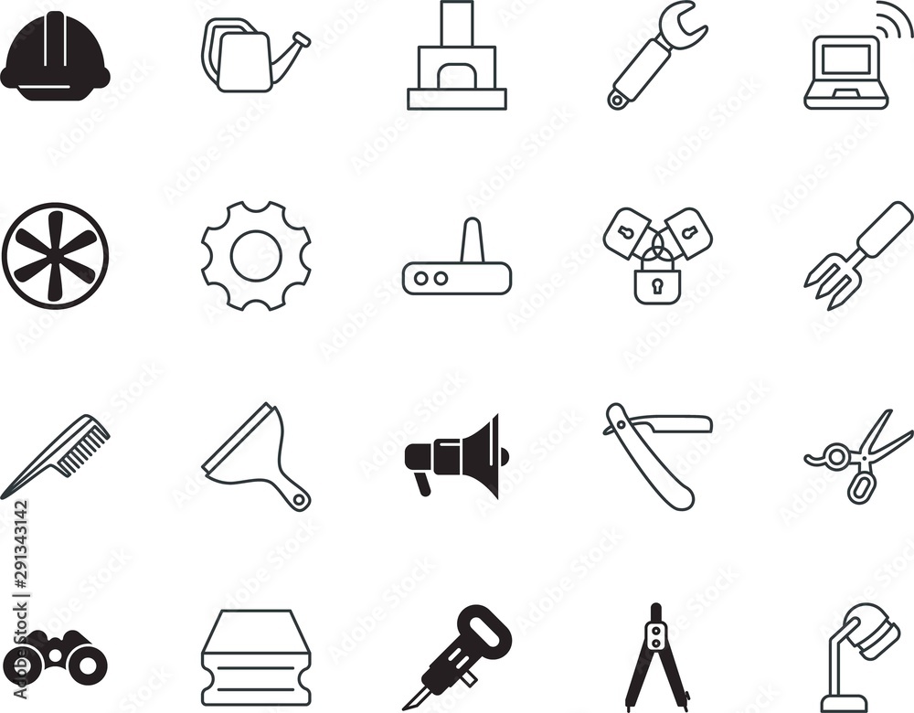 Fototapeta premium equipment vector icon set such as: rotate, energy, workshop, manufacture, hairstylist, flow, warning, surveillance, direction, look, pot, gear, soapy, secure, hat, wave, beautiful, hood, rotor