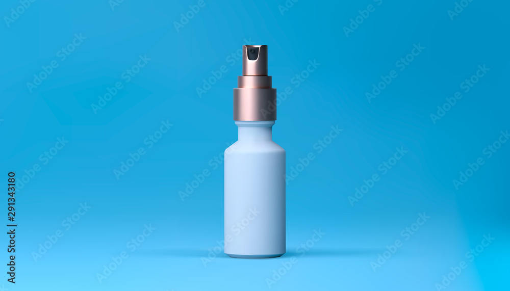 Elegant cosmetic spray for skin care on blue background. Realistic vector 3d white and gold matte cosmetic spray mock up. Beautiful cosmetic template for ads. Makeup products brand. Elegant cosmetic spray for skin care on blue background. Realistic vector 3d white and gold matte cosmetic spray mock up. Beautiful cosmetic template for ads. Makeup products brand.