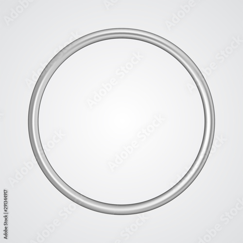 Vector silver metal round frame isolated on white background. Chrome coated ring for industrial design banner, poster, ads. Glowing surface elegant steel 3d circle shape. Mechanical detail for button.