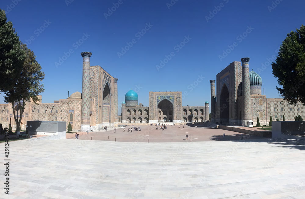 Registan Square, central square of  Samarkand. Uzbekistan